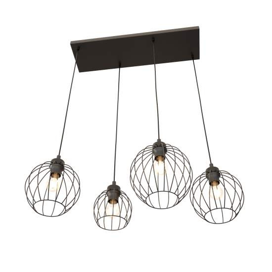 Sospensione Minimal Industrial Hathor 4 Luci Lineari Nera LA0056-EB-4-NR