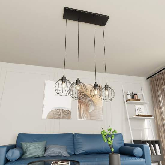 Sospensione Minimal Industrial Hathor 4 Luci Lineari Nera LA0056-EB-4-NR
