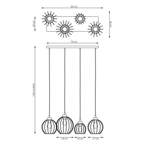 Sospensione Minimal Industrial Hathor 4 Luci Lineari Nera LA0056-EB-4-NR