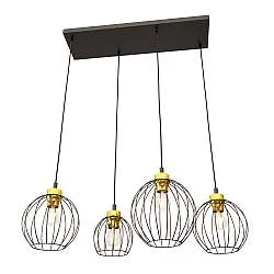 Sospensione Minimal Industrial Euryphaessa 4 Luci Lineari Nera E Oro