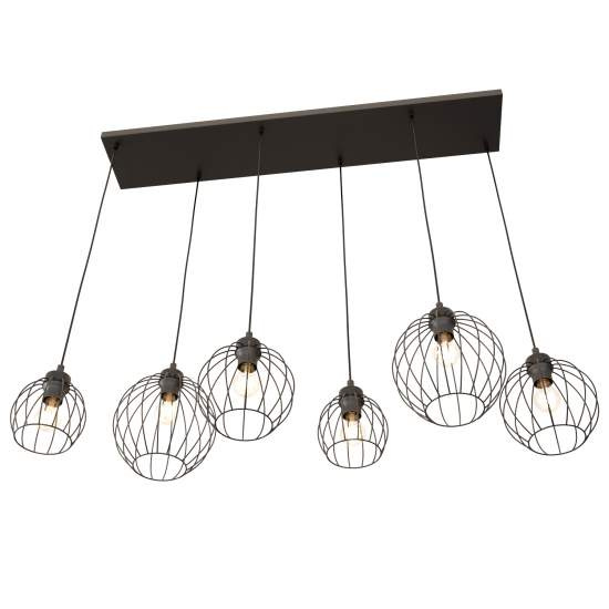 Sospensione Minimal Industrial Hathor 6 Luci Lineari Nera LA0056-EB-6-NR
