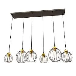Sospensione Minimal Industrial Euryphaessa 6 Luci Lineari Nera E Oro