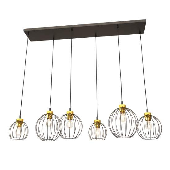 Sospensione Minimal Industrial Hathor 6 Luci Lineari Nera E Oro LA0056-EB-6-NR-OR