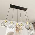 Sospensione Minimal Industrial Hathor 6 Luci Lineari Nera E Oro LA0056-EB-6-NR-OR