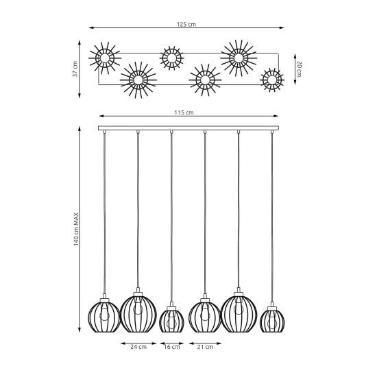Sospensione Minimal Industrial Hathor 6 Luci Lineari Nera E Oro LA0056-EB-6-NR-OR