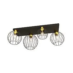 Plafoniera Minimal Industrial Geb 4 Luci Lineari Nera E Oro