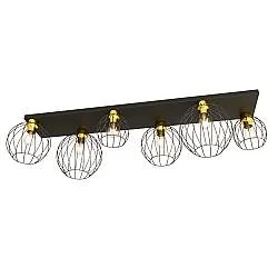 Plafoniera Minimal Industrial Geb 6 Luci Lineari Nera E Oro