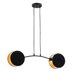 Lampada A Sospensione 2 Luci Moderna Orion In Acciaio Nero E Oro