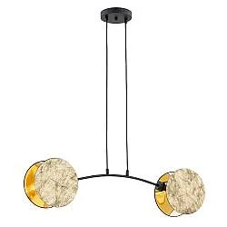 Lampada A Sospensione 2 Luci Moderna Orion Acciaio Effetto Marmo Bianco