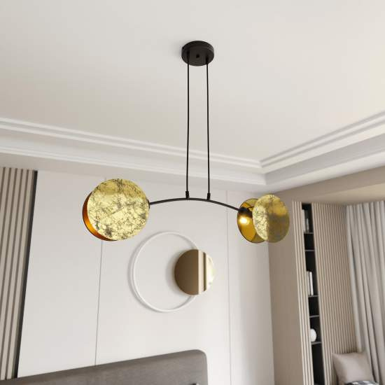 Lampada A Sospensione 2 Luci Moderna Nut In Acciaio Effetto Marmo Bianco LA0058-EB-2-OR