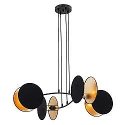 Lampada A Sospensione 4 Luci Moderna Orion In Acciaio Nero E Oro