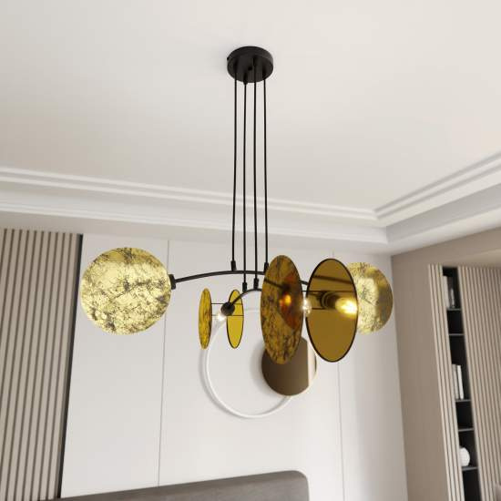 Lampada A Sospensione 4 Luci Moderna Nut In Acciaio Effetto Marmo Bianco LA0058-EB-4-OR