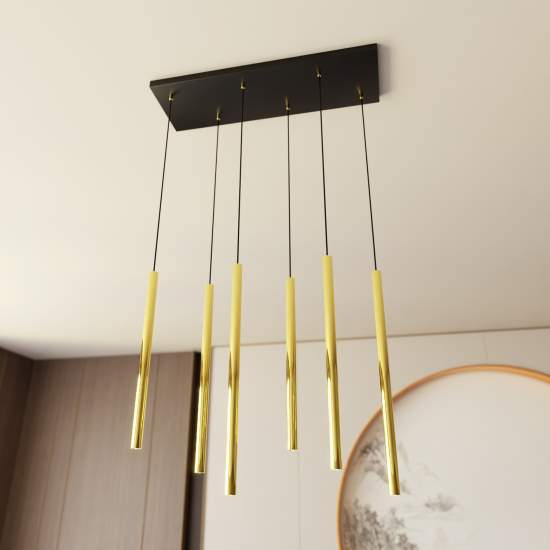 Sospensione Contemporanea In Acciaio 6 Luci Shu Nero E Oro LA0059-EB-6-NR-OR