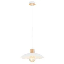 Sospensione Nordica Ramachandra 1 Luce In Legno E Acciaio Bianco