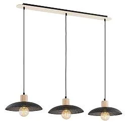 Sospensione Nordica Ramachandra 3 Luci In Legno E Acciaio Nero
