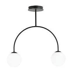 Plafoniera Moderna Utu 2 Luci In Acciaio Nero E Vetro Bianco