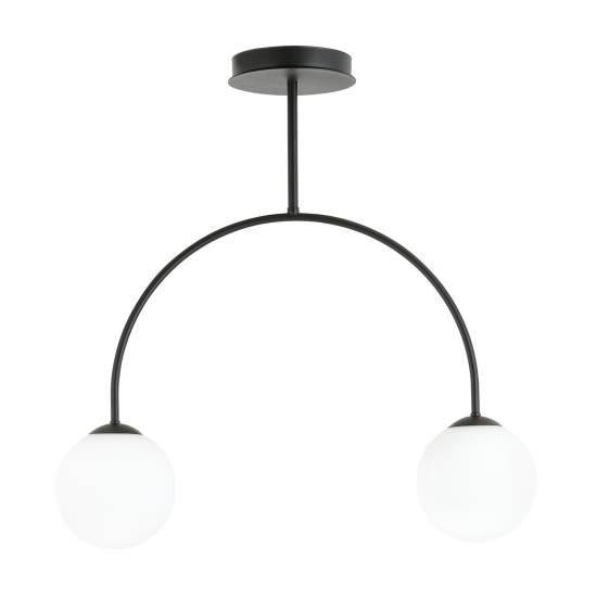 Plafoniera Moderna Utu 2 Luci In Acciaio Nero E Vetro Bianco LA0070-EB-2-NR-BI
