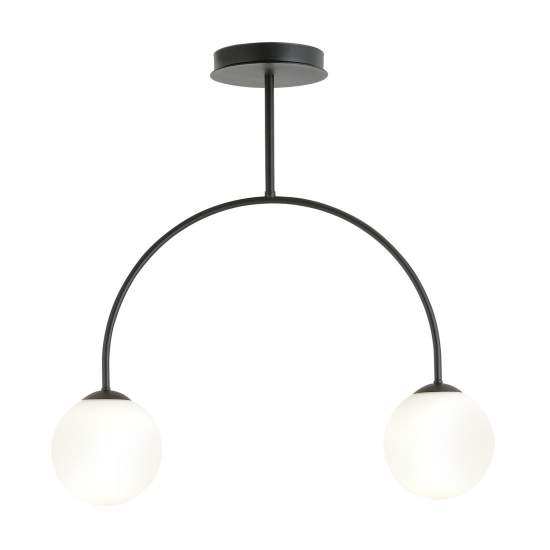 Plafoniera Moderna Utu 2 Luci In Acciaio Nero E Vetro Bianco LA0070-EB-2-NR-BI