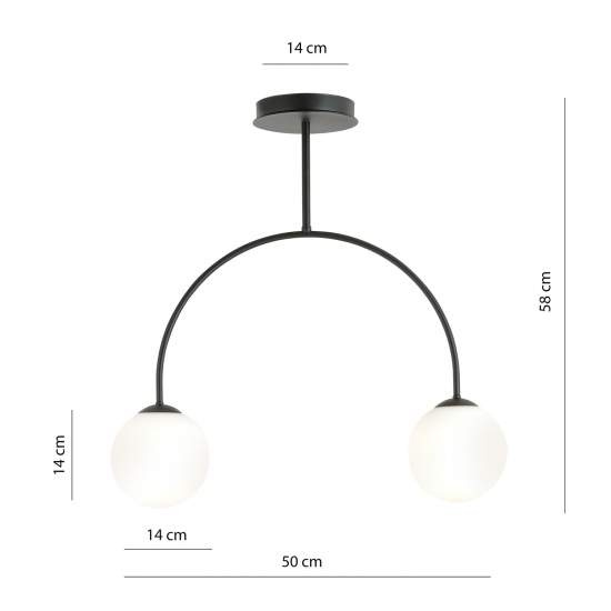 Plafoniera Moderna Utu 2 Luci In Acciaio Nero E Vetro Bianco LA0070-EB-2-NR-BI