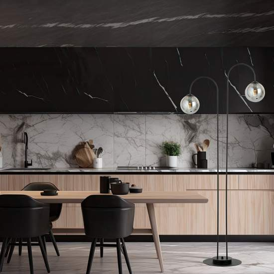Lampadario Minimal Utu Acciaio Nero Grigio 2 Luci E14 Ip20 LA0070-EB-2-NR-GR2