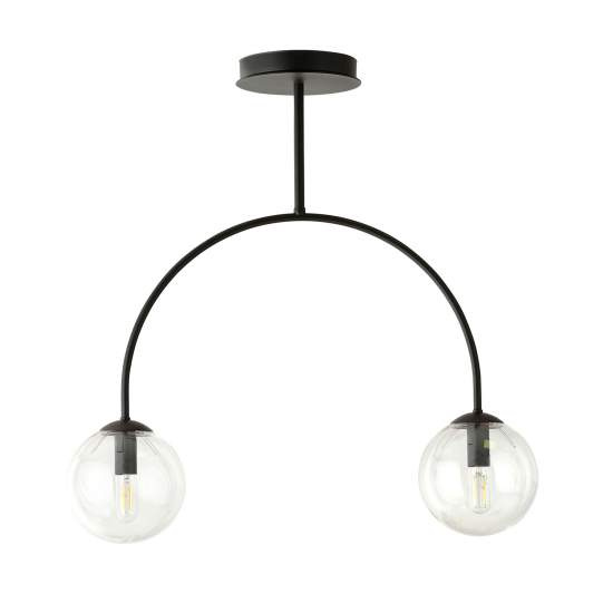 Plafoniera Moderna Utu 2 Luci In Acciaio Nero E Vetro Trasparente LA0070-EB-2-NR-TR