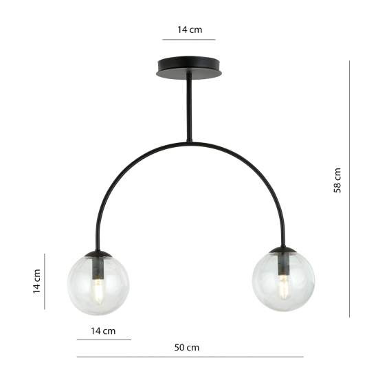 Plafoniera Moderna Utu 2 Luci In Acciaio Nero E Vetro Trasparente LA0070-EB-2-NR-TR
