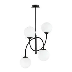 Plafoniera Moderna Utu 4 Luci In Acciaio Nero E Vetro Bianco