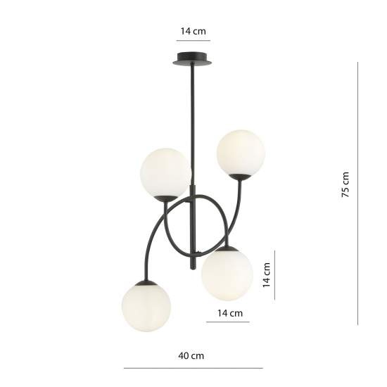 Plafoniera Moderna Utu 4 Luci In Acciaio Nero E Vetro Bianco LA0070-EB-4-NR