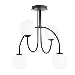 Plafoniera Moderna Utu 4 Luci In Acciaio Nero E Vetro Bianco 50 Cm