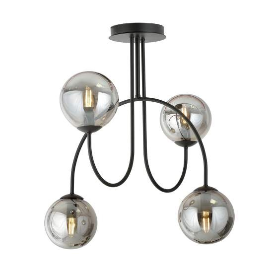 Plafoniera Moderna Utu 4 Luci In Acciaio Nero E Vetro Fumè 50 Cm LA0070-EB-4-NR-GR