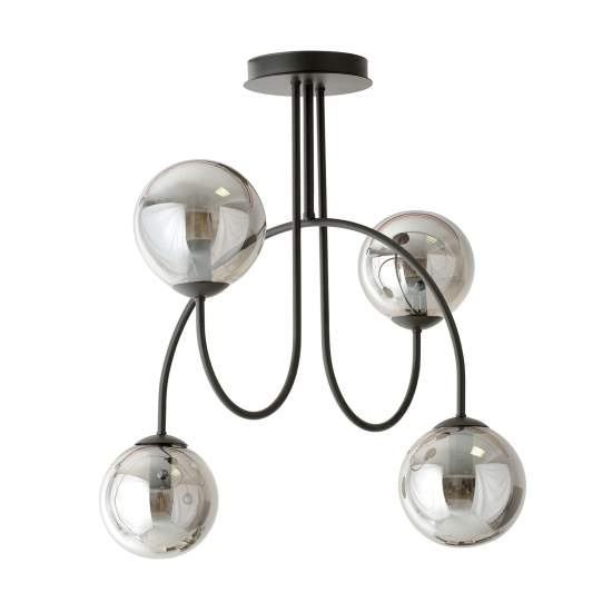 Plafoniera Moderna Utu 4 Luci In Acciaio Nero E Vetro Fumè 50 Cm LA0070-EB-4-NR-GR