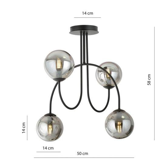 Plafoniera Moderna Utu 4 Luci In Acciaio Nero E Vetro Fumè 50 Cm LA0070-EB-4-NR-GR