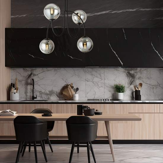 Plafoniera Moderna Utu 4 Luci In Acciaio Nero E Vetro Fumè 50 Cm LA0070-EB-4-NR-GR