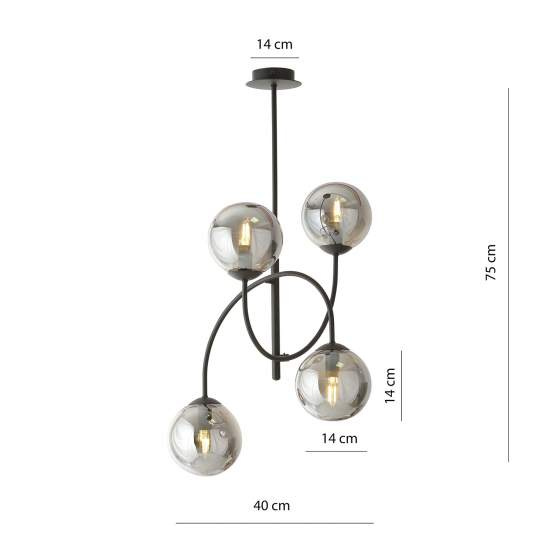 Plafoniera Moderna Utu 4 Luci In Acciaio Nero E Vetro Fumè LA0070-EB-4-NR-GR2