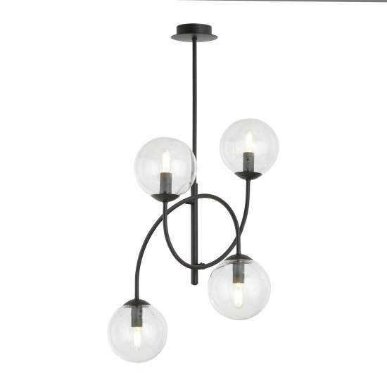 Plafoniera Moderna Utu 4 Luci In Acciaio Nero E Vetro Trasparente LA0070-EB-4-NR-TR2