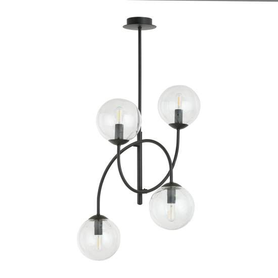 Plafoniera Moderna Utu 4 Luci In Acciaio Nero E Vetro Trasparente LA0070-EB-4-NR-TR2