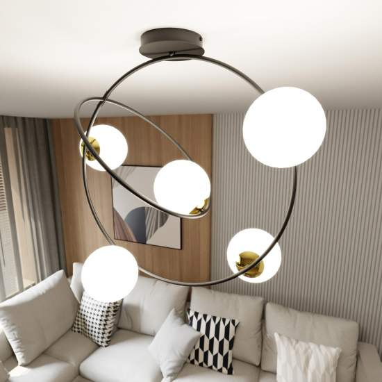 Lampadario Minimal Inanna Acciaio Nero Oro 5 Luci E14 Ip20 LA0072-EB-5-NR-OR