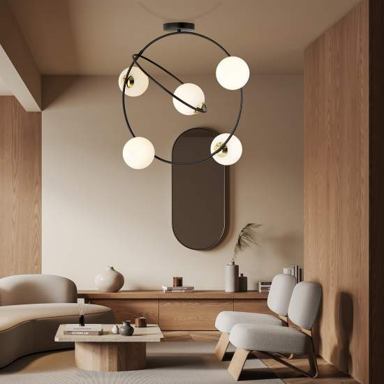 Lampadario Minimal Inanna Acciaio Nero Oro 5 Luci E14 Ip20 LA0072-EB-5-NR-OR
