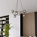 Lampadario Minimal Tiamat Acciaio Nero Oro Grigio 6 Luci E14 Ip20 LA0073-EB-6-OR-GR