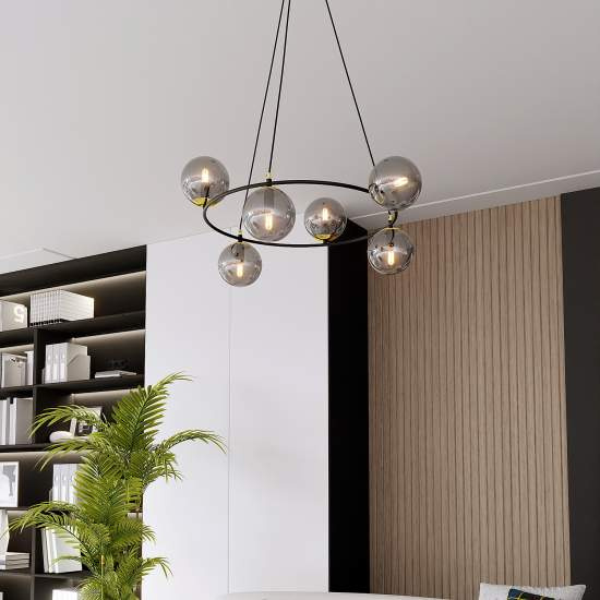 Lampadario Minimal Tiamat Acciaio Nero Oro Grigio 6 Luci E14 Ip20 LA0073-EB-6-OR-GR