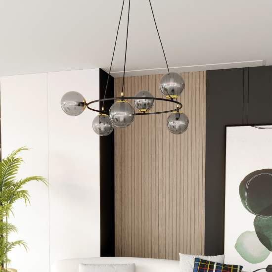 Lampadario Minimal Tiamat Acciaio Nero Oro Grigio 6 Luci E14 Ip20 LA0073-EB-6-OR-GR