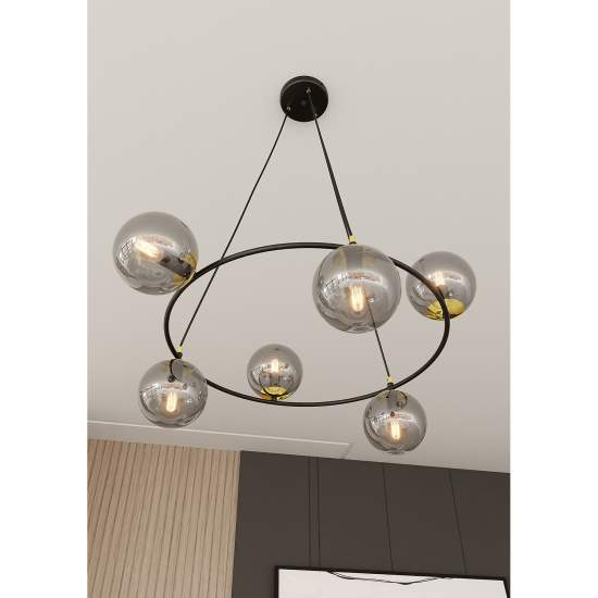 Lampadario Minimal Tiamat Acciaio Nero Oro Grigio 6 Luci E14 Ip20 LA0073-EB-6-OR-GR