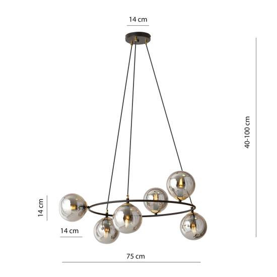 Lampadario Minimal Tiamat Acciaio Nero Oro Grigio 6 Luci E14 Ip20 LA0073-EB-6-OR-GR