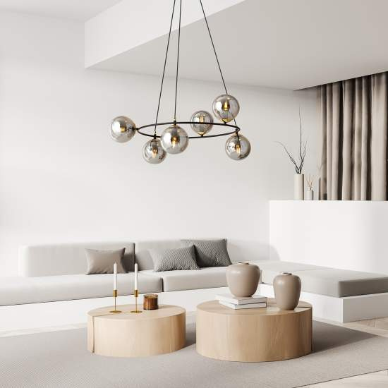 Lampadario Minimal Tiamat Acciaio Nero Oro Grigio 6 Luci E14 Ip20 LA0073-EB-6-OR-GR