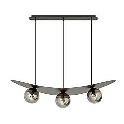 Sospensione Moderna Takehaya 3 Luci In Acciaio Nero E Vetro Fumè
