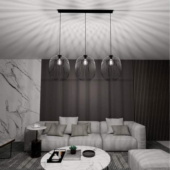 Lampadario Moderno Lugh Acciaio Nero 3 Luci E27 Ip20 LA0077-EB-3-NR