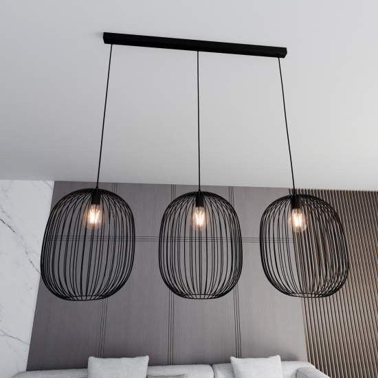 Lampadario Moderno Lugh Acciaio Nero 3 Luci E27 Ip20 LA0077-EB-3-NR