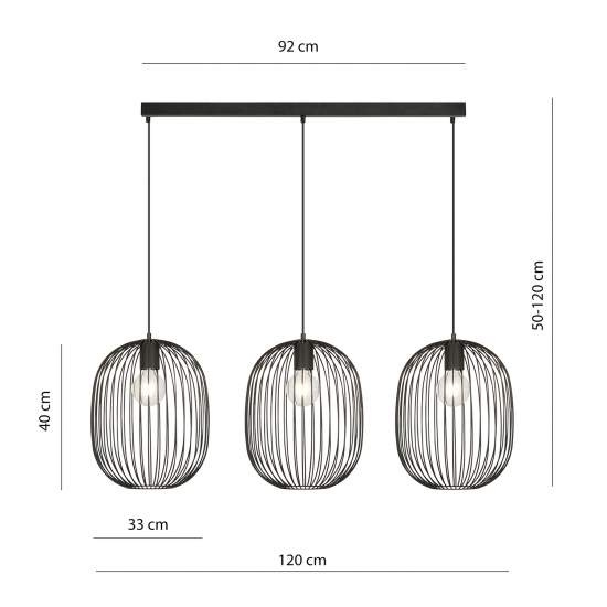 Lampadario Moderno Lugh Acciaio Nero 3 Luci E27 Ip20 LA0077-EB-3-NR