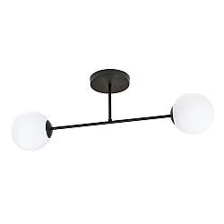 Plafoniera Moderna Morrigan 2 Luci In Acciao Nero E Sfere In Vetro Bianco