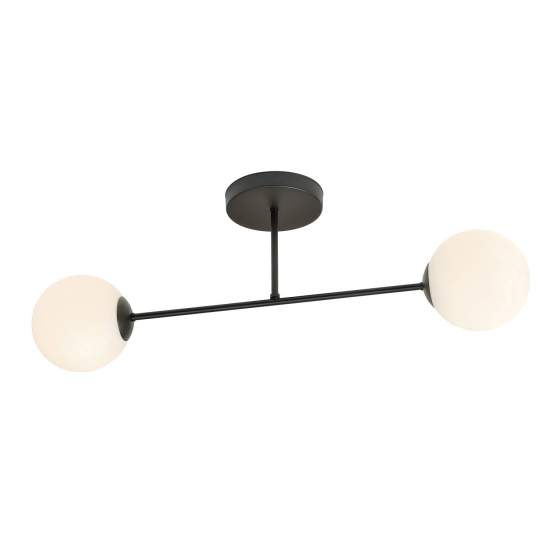 Plafoniera Moderna Morrigan 2 Luci In Acciao Nero E Sfere In Vetro Bianco LA0079-EB-PL2-NR-BI